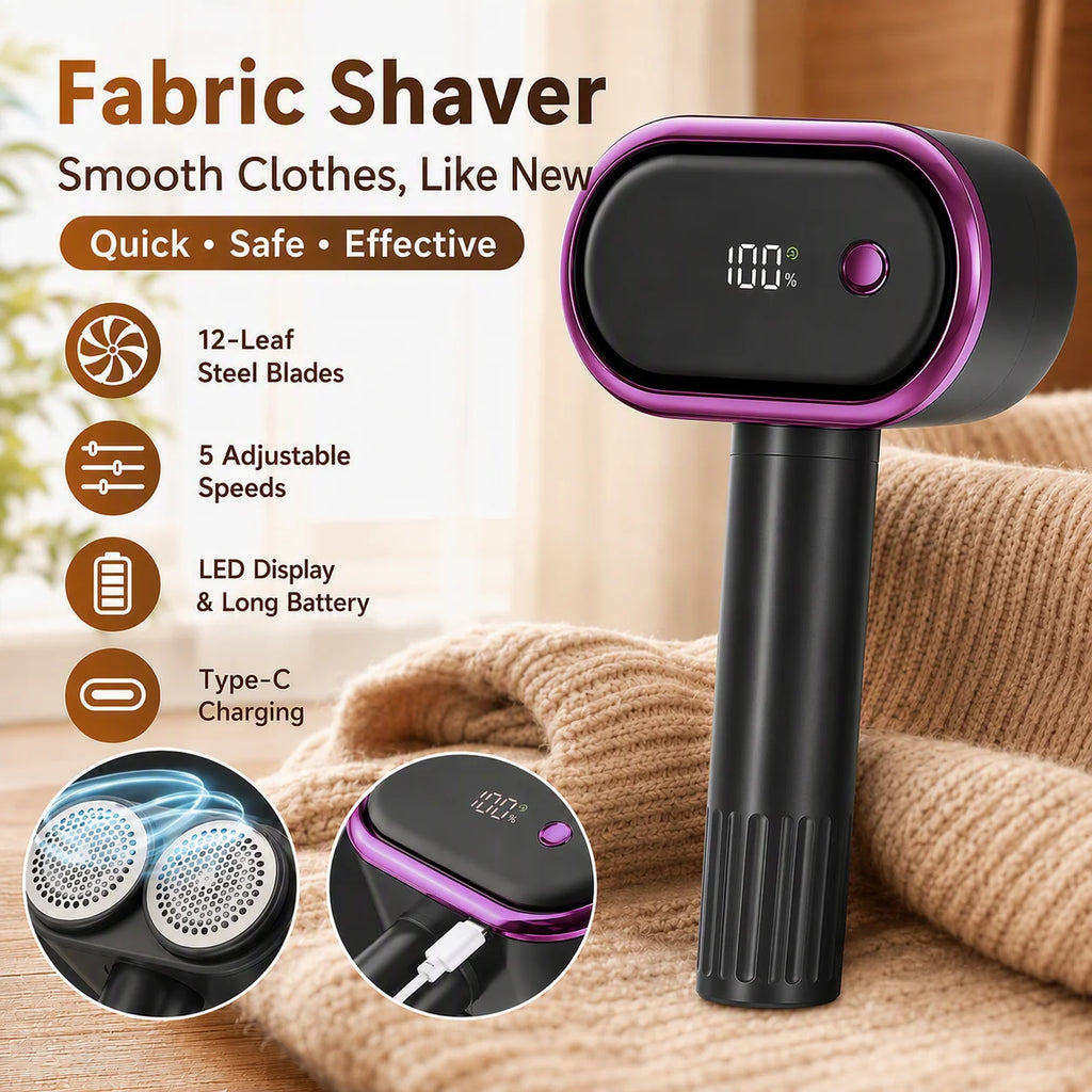 5-Speed Electric Lint Remover – LED Display Fabric Shaver for Clothes & Sofas