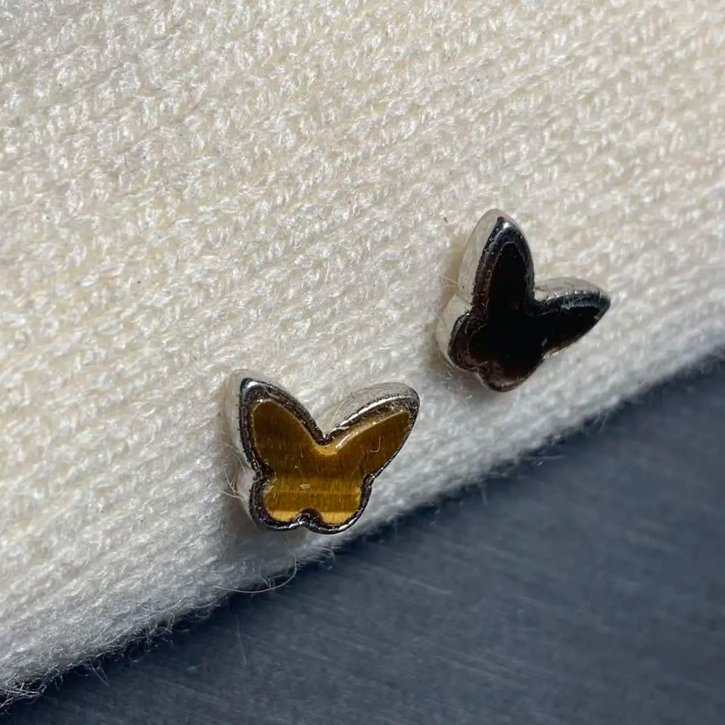 Vintage Natural Tiger's Eye Copper Stud Earrings – Genuine Gemstone for Women