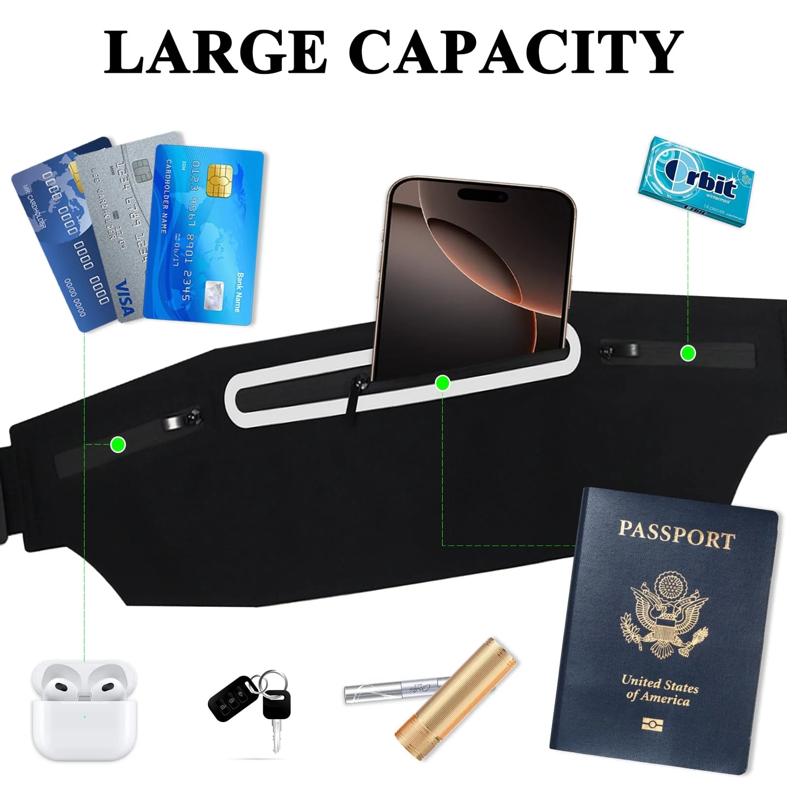 Waterproof Running Waist Bag – Invisible Fanny Pack for Gym & Outdoor