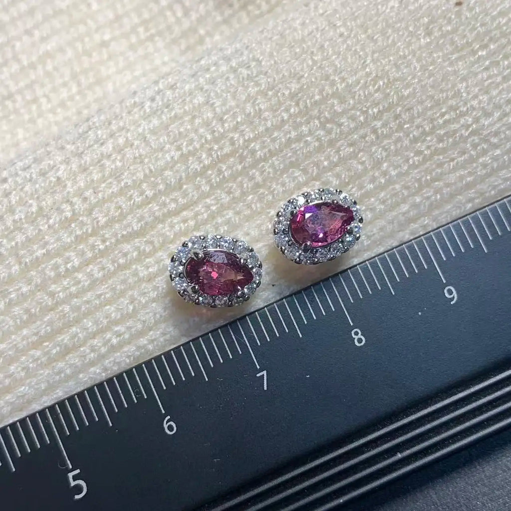Natural Garnet Copper Stud Earrings – Genuine Red Gemstone for Women