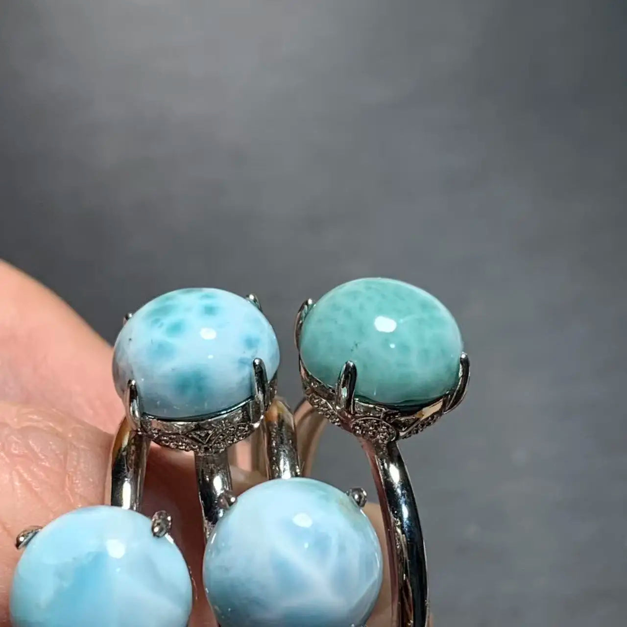 Natural Larimar Heart Ring – Adjustable Vintage Gemstone Ring for Women