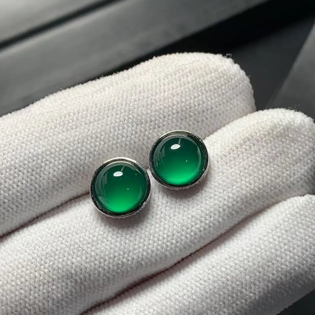 Natural Green Chalcedony Stud Earrings – 925 Sterling Silver Fine Jewelry for Women
