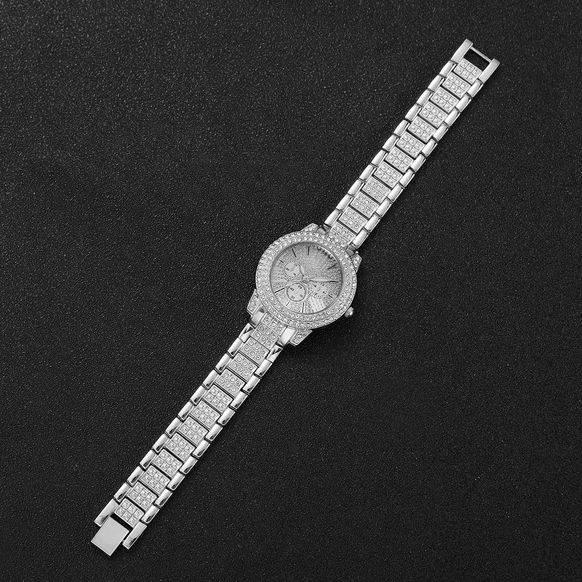 Luxury Full Diamond Women's Quartz Watch & Heart Bracelet Set – 2PCS Ladies Wristwatch