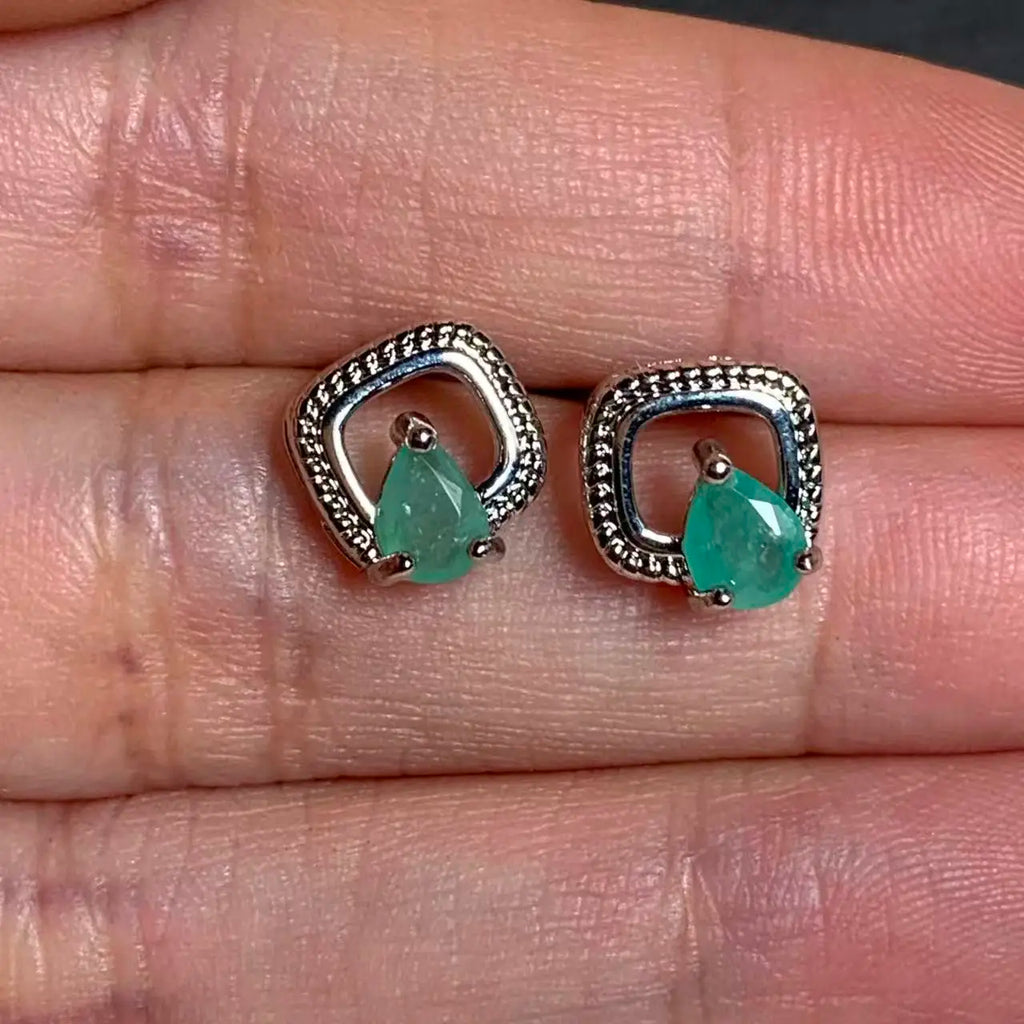 Natural Emerald Stud Earrings – 925 Sterling Silver 5x3MM Fine Jewelry for Women