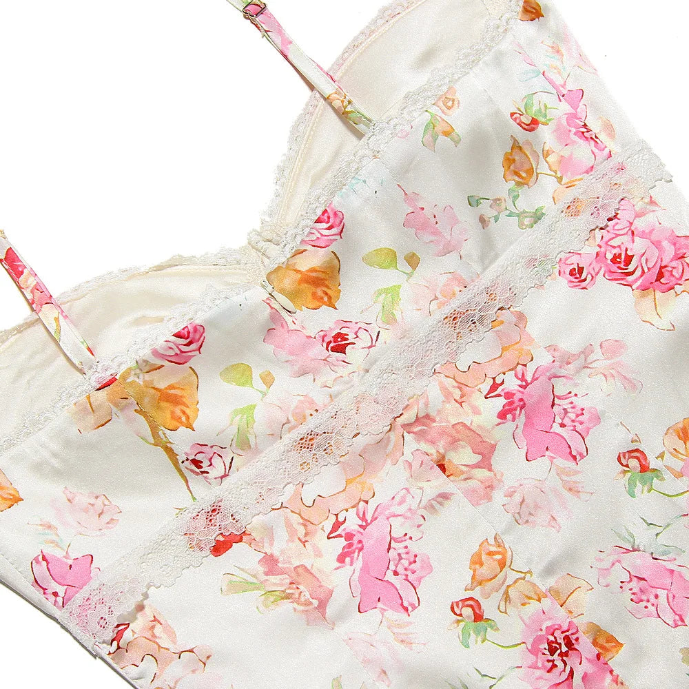 Women's Spaghetti Strap Floral Print Maxi Dress - Boat Neck Elegant Style