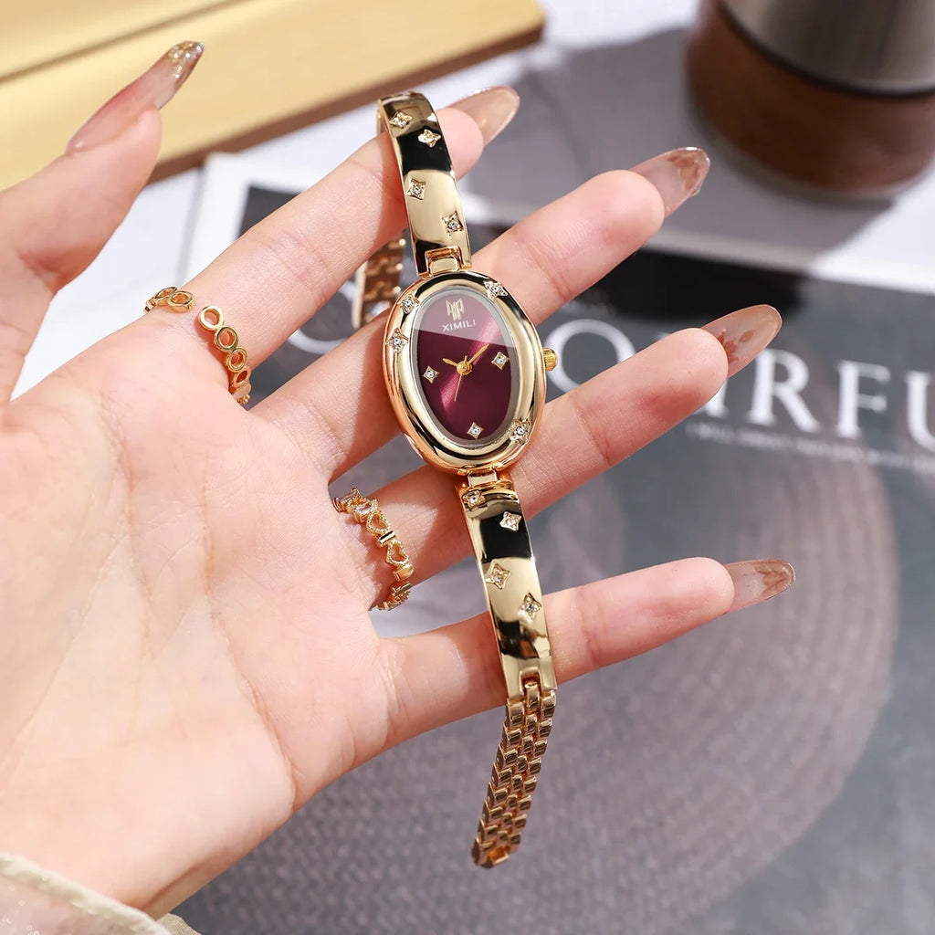 Elegant Oval Dial Women's Rhinestone Bracelet Quartz Watch – Bangle Wristwatch