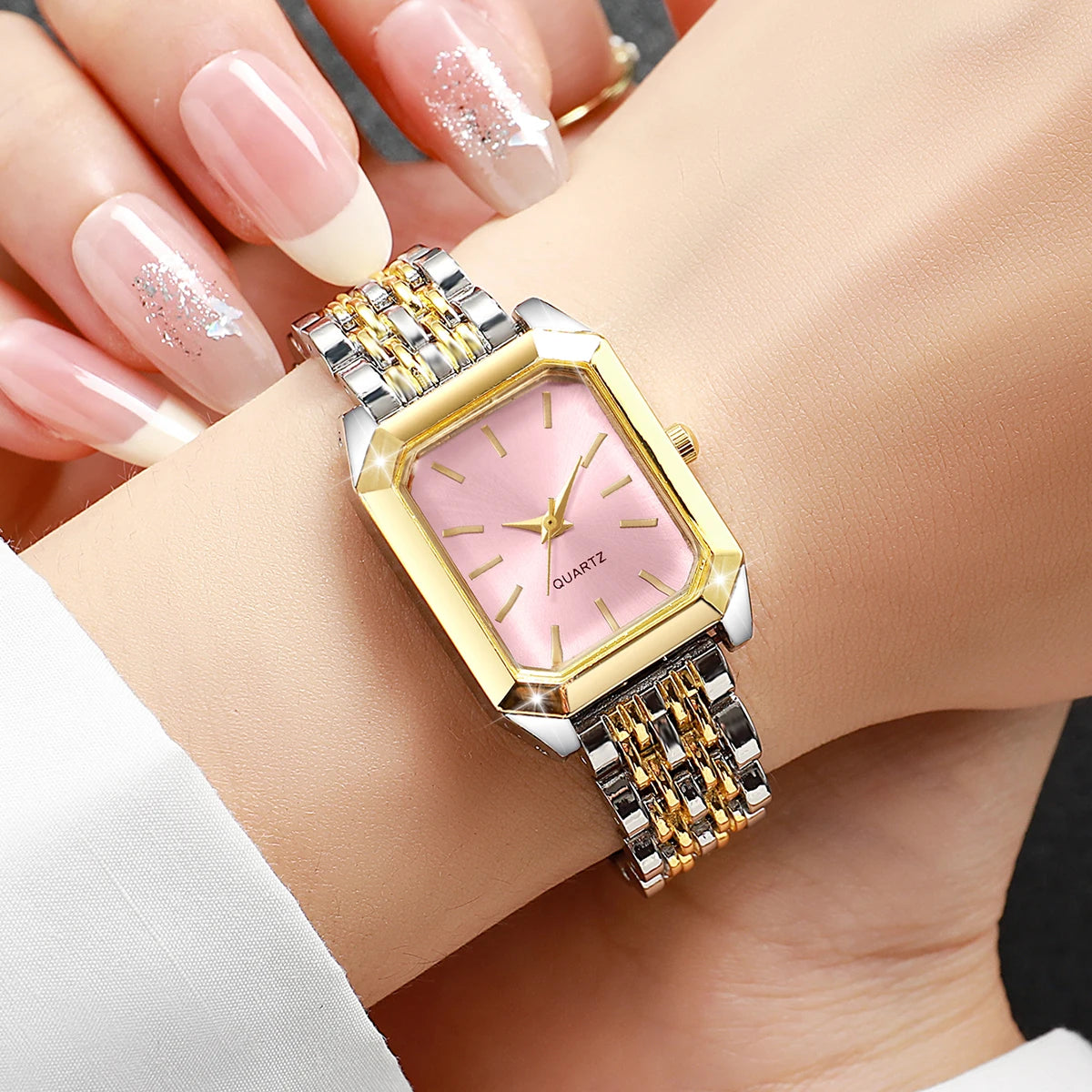 Fashion Rectangle Women's Quartz Watch Set – Casual Alloy Strap Ladies Wristwatch 2PCS
