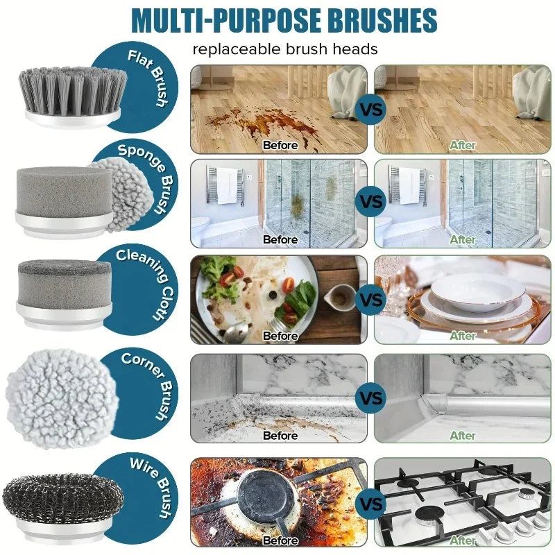 Electric Spin Scrubber | Cordless Bathroom Cleaning Brush with 5 Replaceable Heads