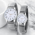 Fashion Couple Quartz Watches Set – Arabic Dial Elastic Band Wristwatches for Men & Women