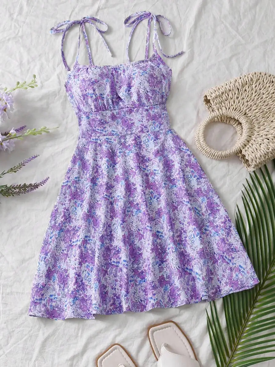 Women's Floral Pleated Mini Slip Dress – Bustier Style