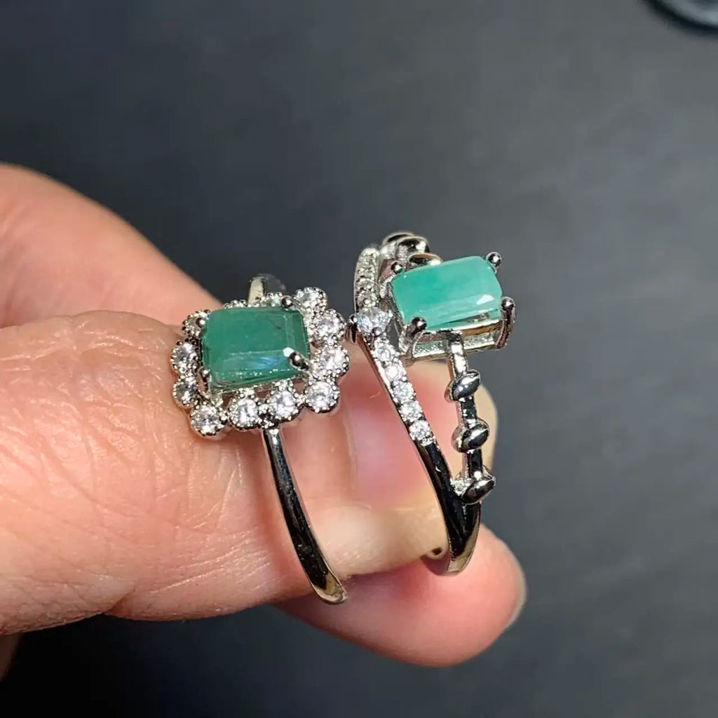 Natural Emerald Adjustable Ring – Multiple Styles Vintage Gemstone Ring for Women