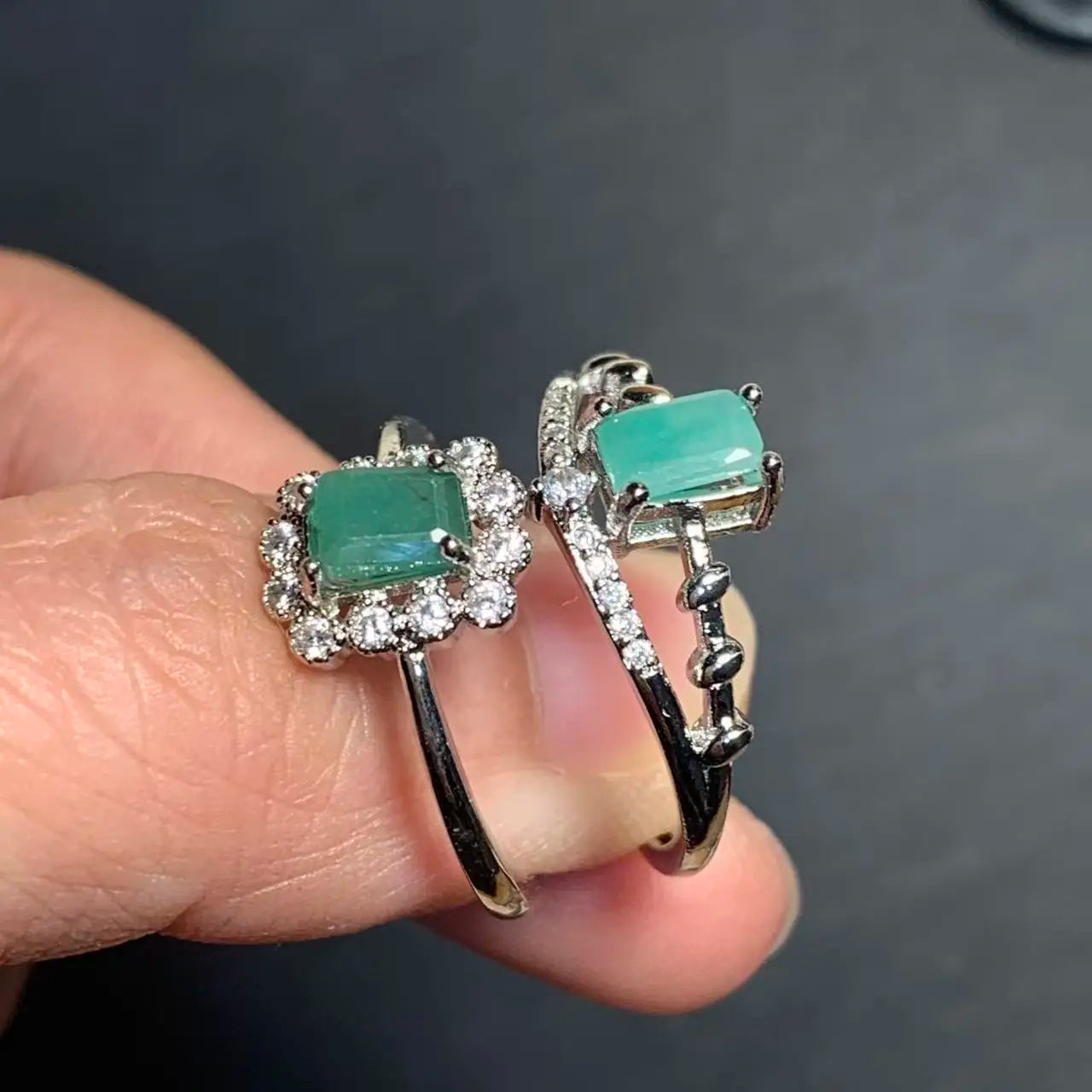 Natural Emerald Adjustable Ring – Multiple Styles Vintage Gemstone Ring for Women