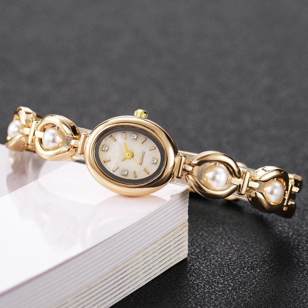 Elegant Pearl Bracelet Women's Diamond Quartz Watch – Fashion Ladies Wristwatch