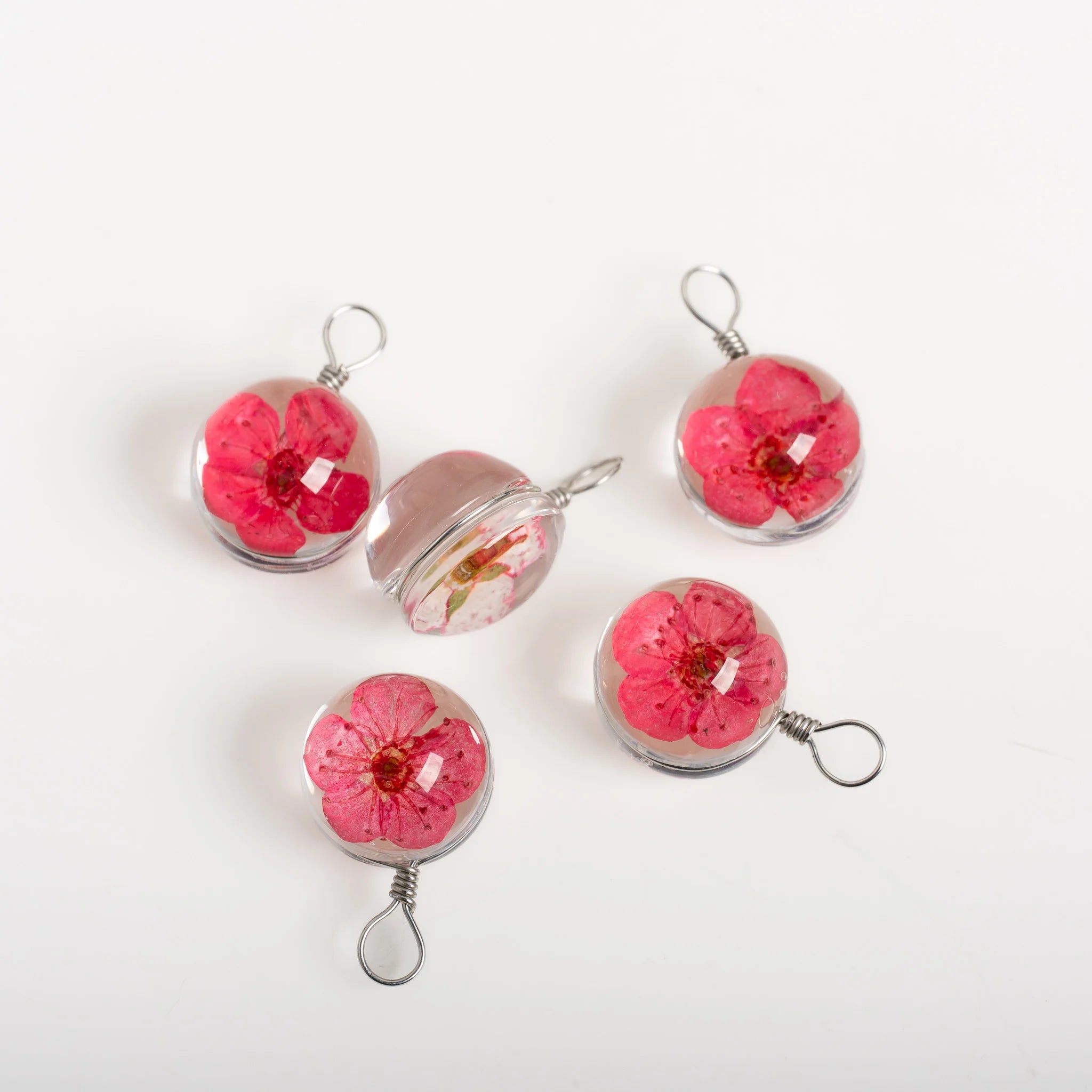 Handmade Pressed Flower Glass Charm Pendant – 12MM Mini Floral Dangle for DIY Jewelry