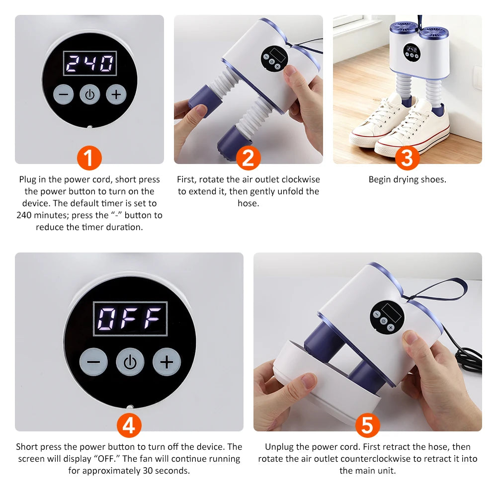 Intelligent Shoe Dryer with Adjustable Timer Fast Dry 360° Warm Airflow Household Shoe Warmer Heating Device for Boots Sneaker