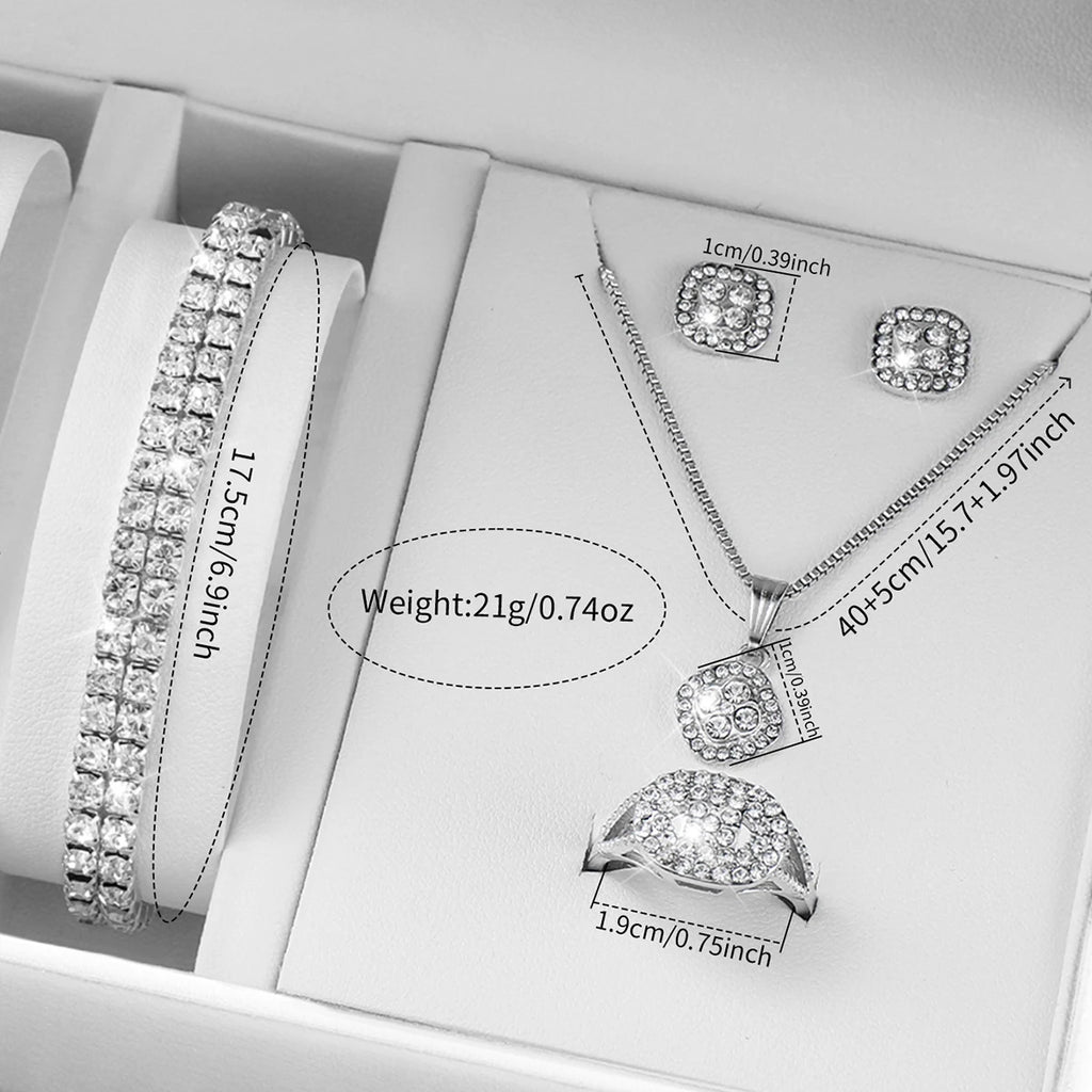 Women's Stainless Steel Quartz Watch & Diamond Jewelry Set – 6PCS Fashion Wristwatch