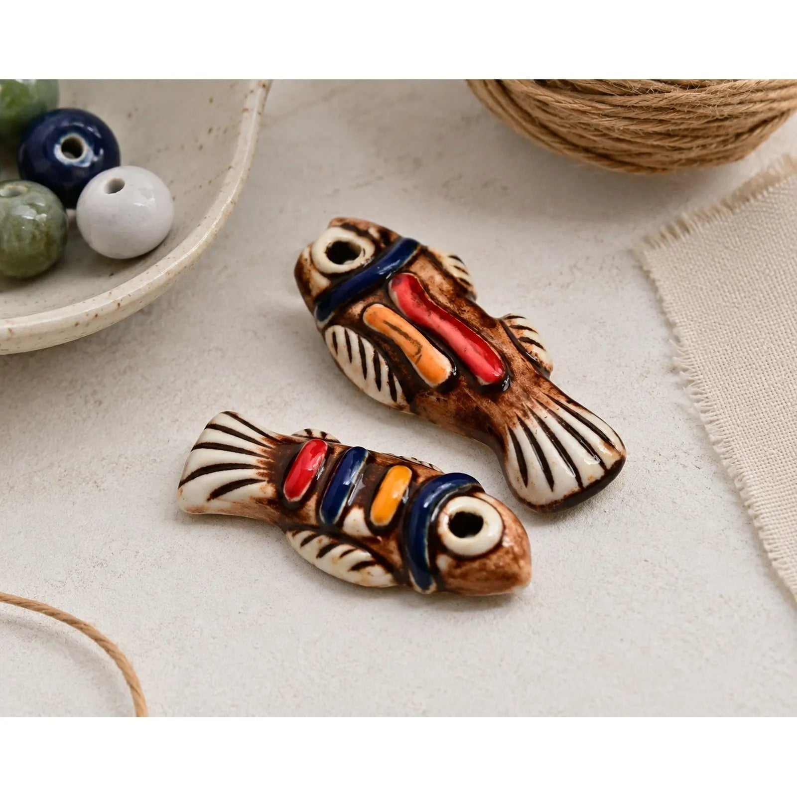 Handmade Ceramic Fish Beads – Large Hole DIY Loose Beads for Jewelry Making