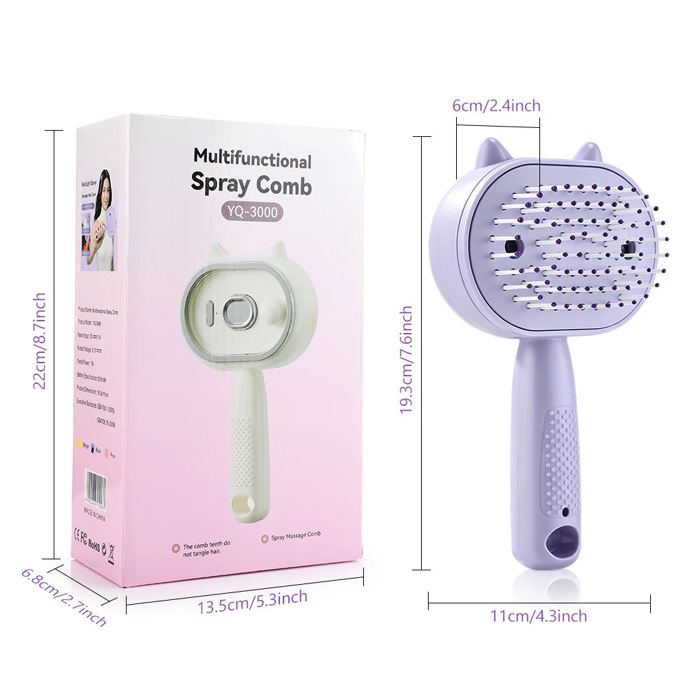 2-in-1 Misting Hair Brush – Water Spray Steam Comb for Frizz-Free Hair