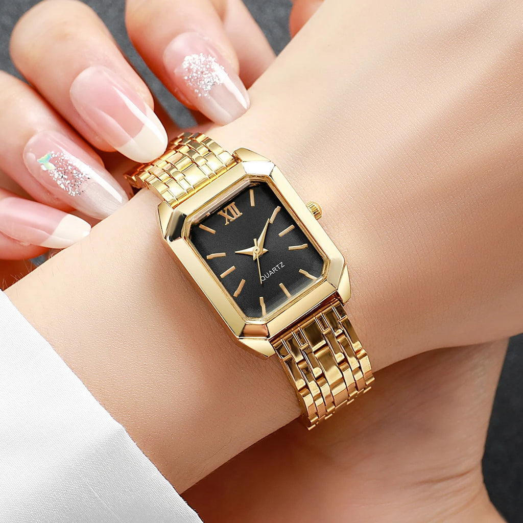 Fashion Rectangle Women's Quartz Watch – Casual Ladies Wristwatch Set