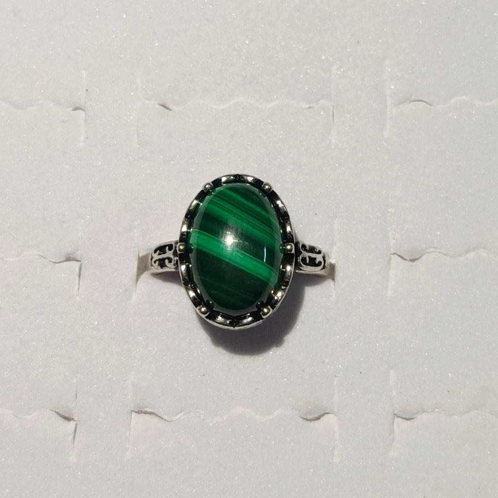 Natural Malachite Ring – 14MM Handmade Green Gemstone Ring for Women