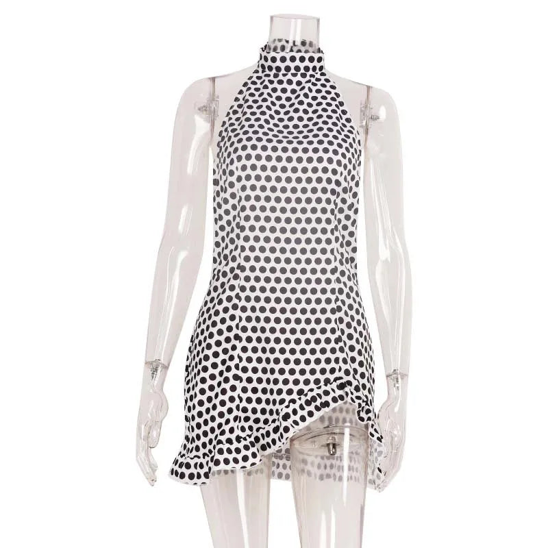 Polka Dot Halter Backless Mini Dress