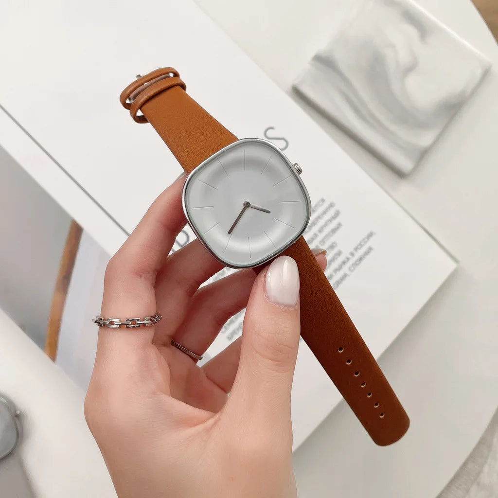 Women’s Square Minimalist Watch – Leather Strap Quartz Timepiece