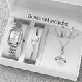 Fashion Rectangle Women's Quartz Watch & Jewelry Set – 6PCS Steel Band Wristwatch