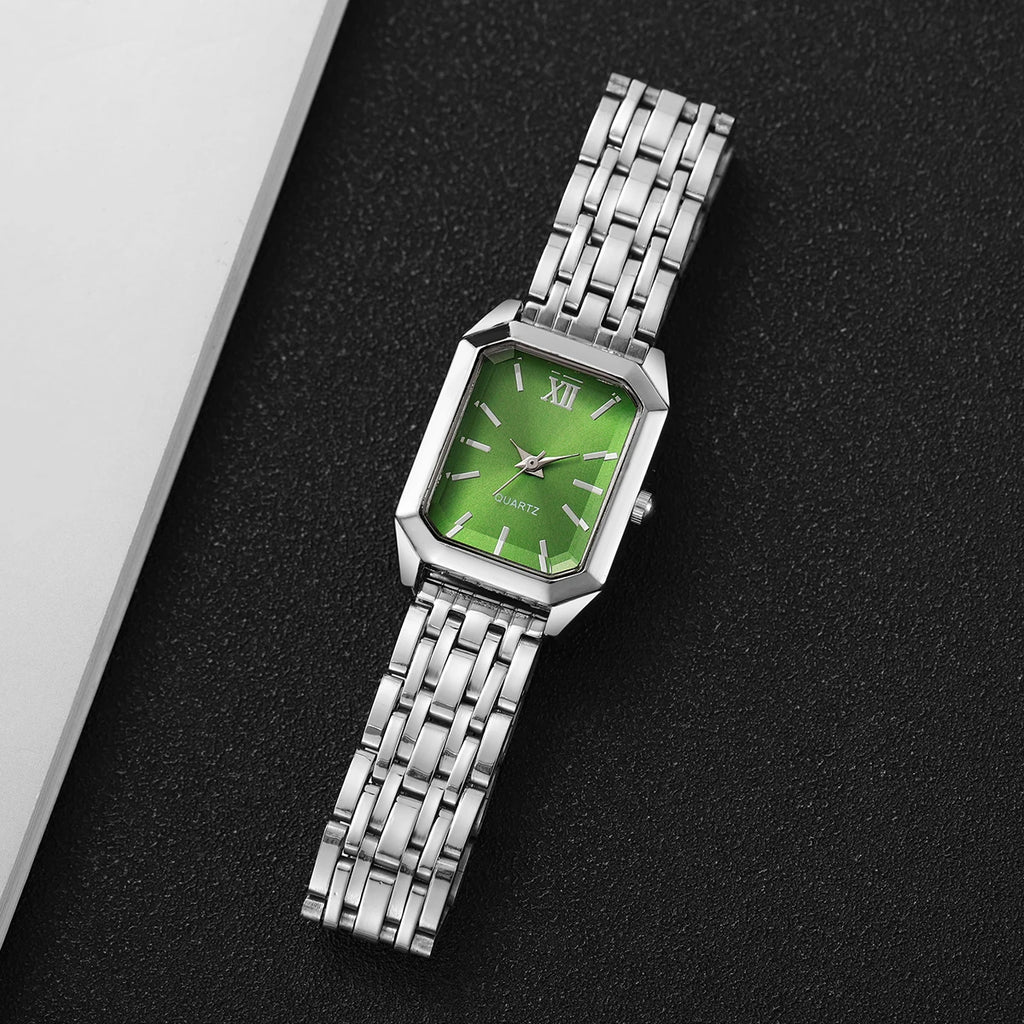 Fashion Rectangle Women's Quartz Watch – Casual Ladies Wristwatch Set