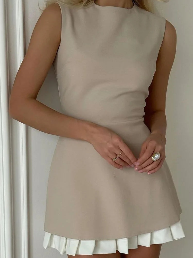Elegant Patchwork Pleated Sleeveless Mini Dress