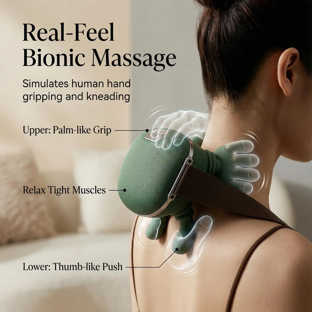 Bionic Neck Shoulder Massager Shiatsu Neck and Back Massager Cordless Deep Kneading Relaxation Tool Handheld or Strap Use