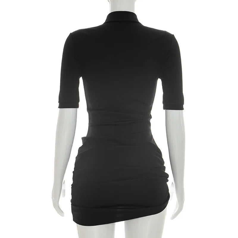 Sexy Lapel Half Sleeve Ruched Mini Dress