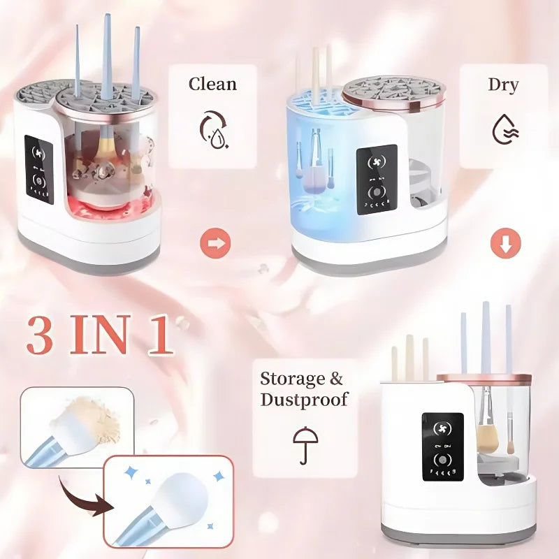 3-in-1 Electric Makeup Brush Cleaner & Dryer – Fast Spin Cleaning Machine