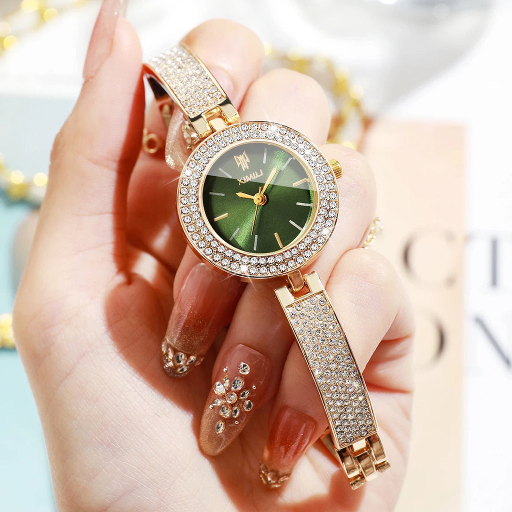 Luxury Rhinestone Bangle Women's Quartz Watch – Full Diamond Bezel Bracelet Wristwatch
