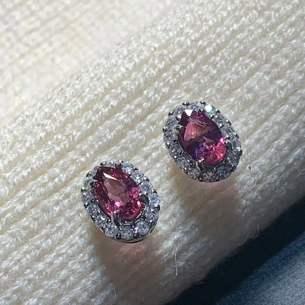 Natural Garnet Copper Stud Earrings – Genuine Red Gemstone for Women