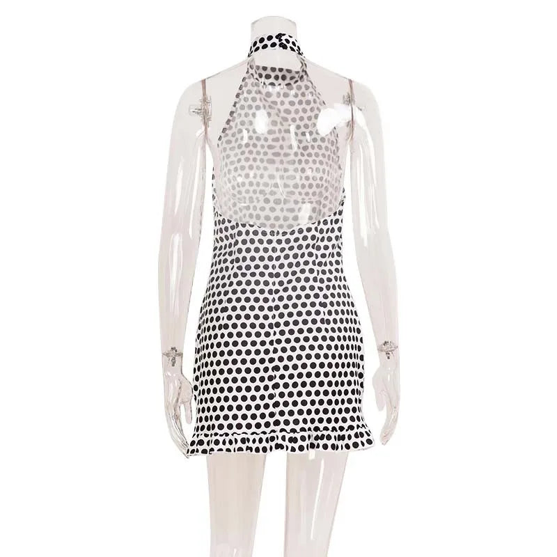 Polka Dot Halter Backless Mini Dress