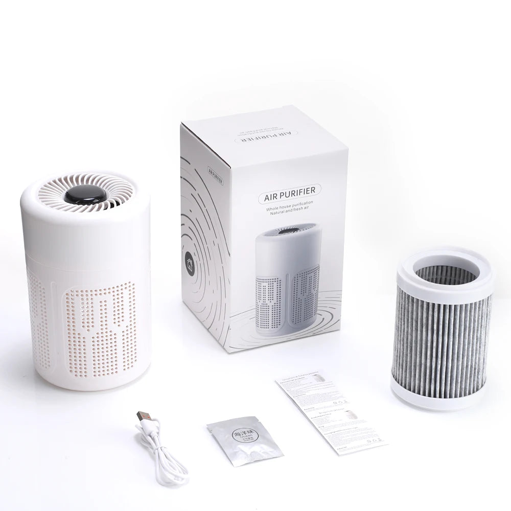 USB Portable Air Purifier – HEPA Filter Negative Ion Generator for Home & Office