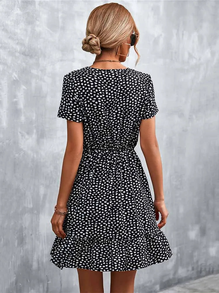 Boho Floral Print V-Neck Mini Dress