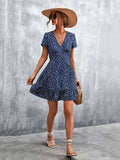 Boho Floral Print V-Neck Mini Dress