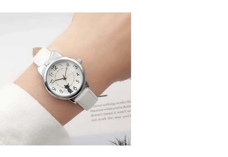 Kids' Cute Cat Cartoon Watch for Girls – Waterproof Quartz