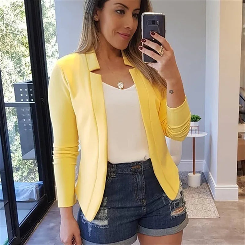 Elegant Slim Fit Suit Jacket – Solid Color Professional Blazer for Women