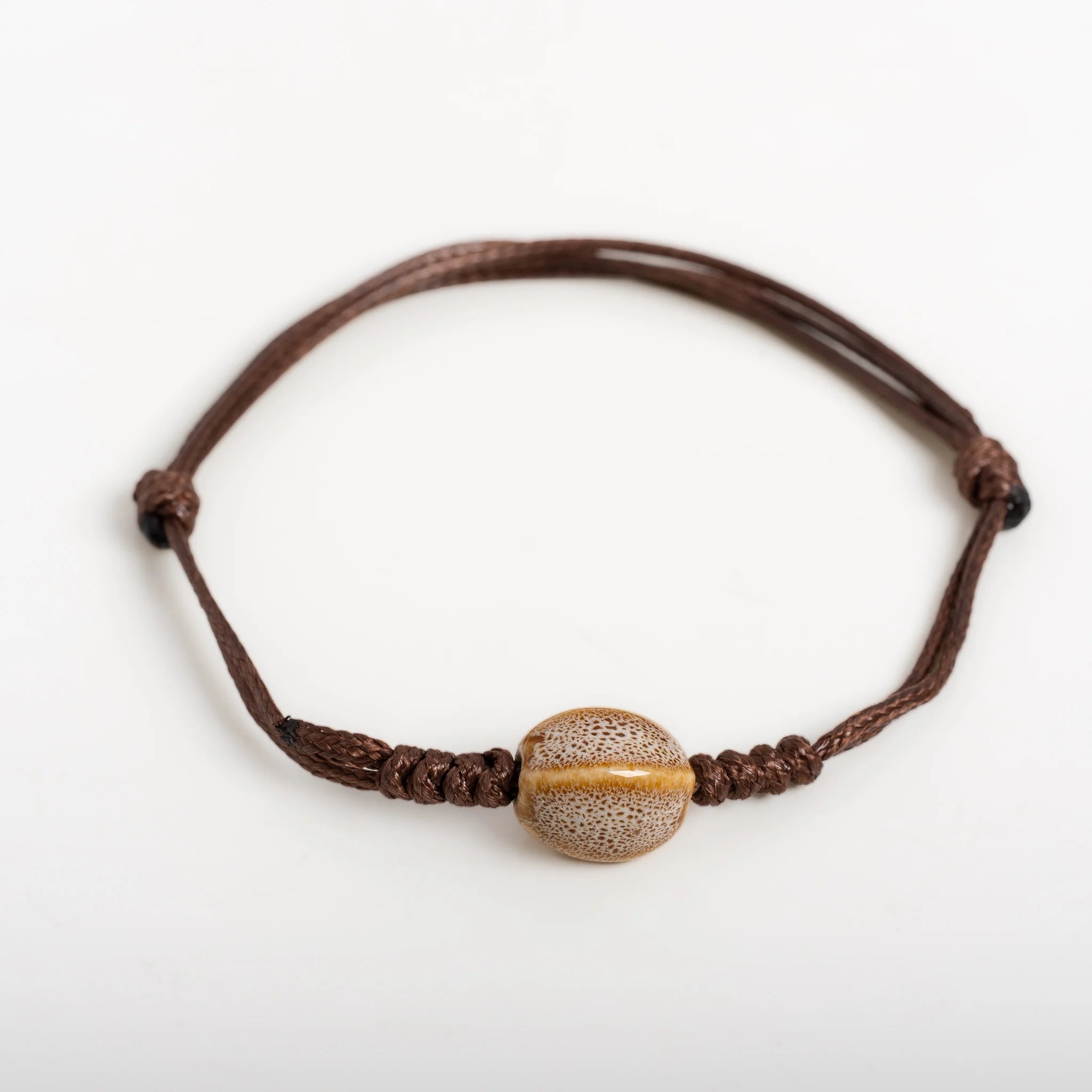Handmade Floral Glaze Faceted Ceramic Bracelet – Adjustable Wax Cord Jewelry Gift