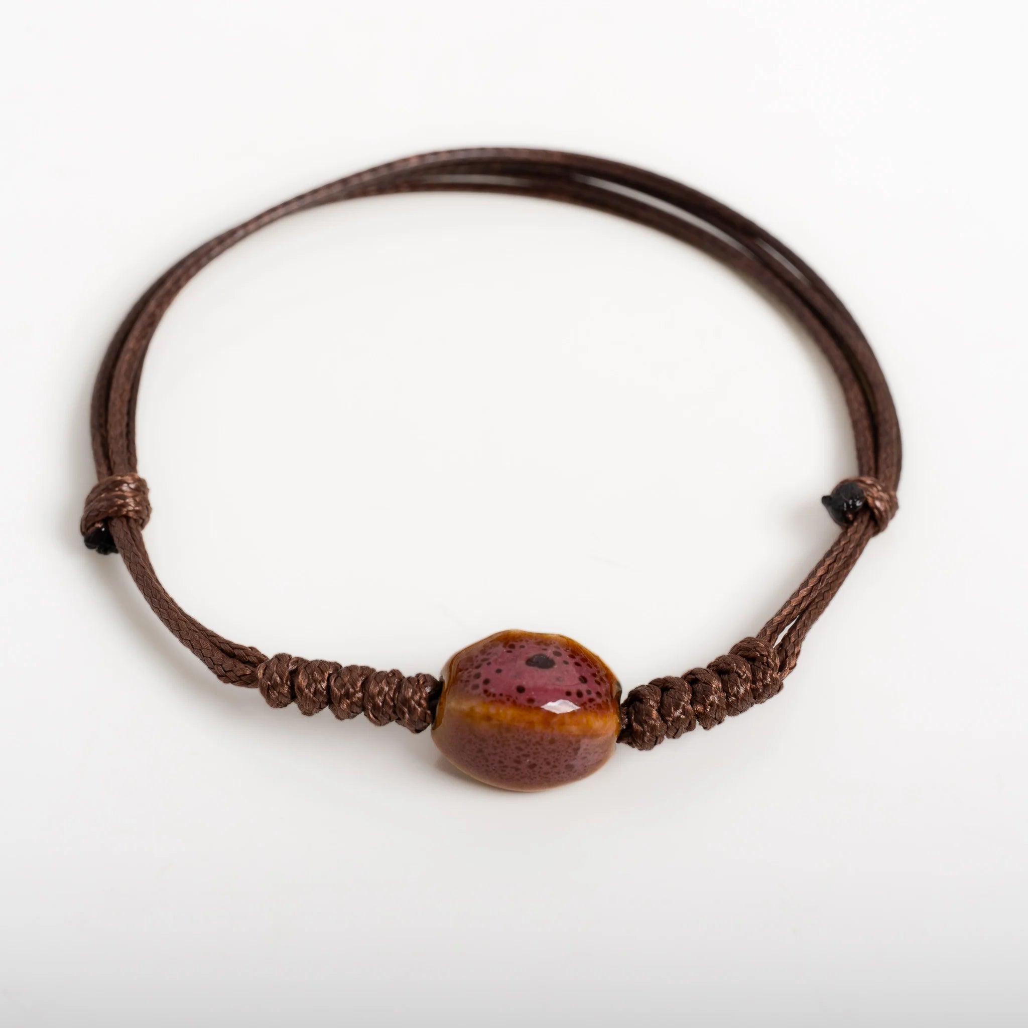 Handmade Floral Glaze Faceted Ceramic Bracelet – Adjustable Wax Cord Jewelry Gift
