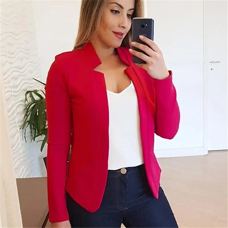 Elegant Slim Fit Suit Jacket – Solid Color Professional Blazer for Women