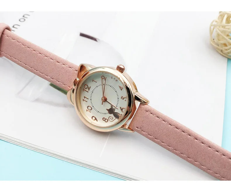 Kids' Cute Cat Cartoon Watch for Girls – Waterproof Quartz