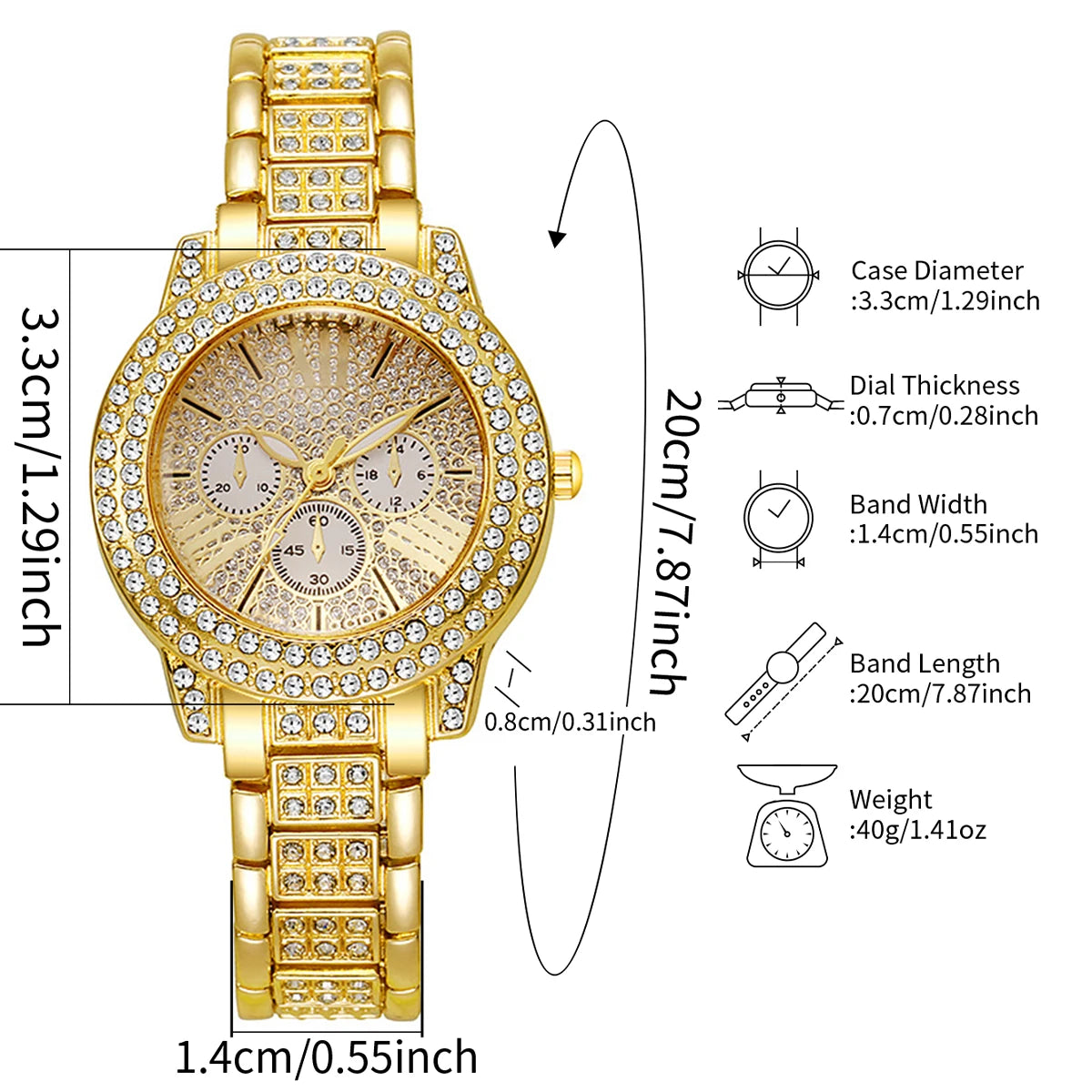 Luxury Full Diamond Women's Quartz Watch & Heart Bracelet Set – 2PCS Ladies Wristwatch