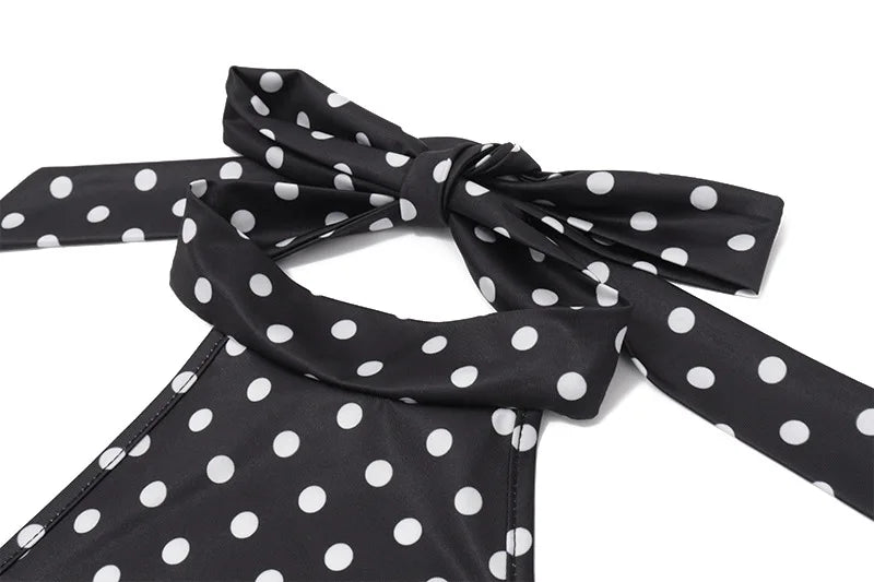 Polka Dot Off Shoulder Backless Halter Mini Dress
