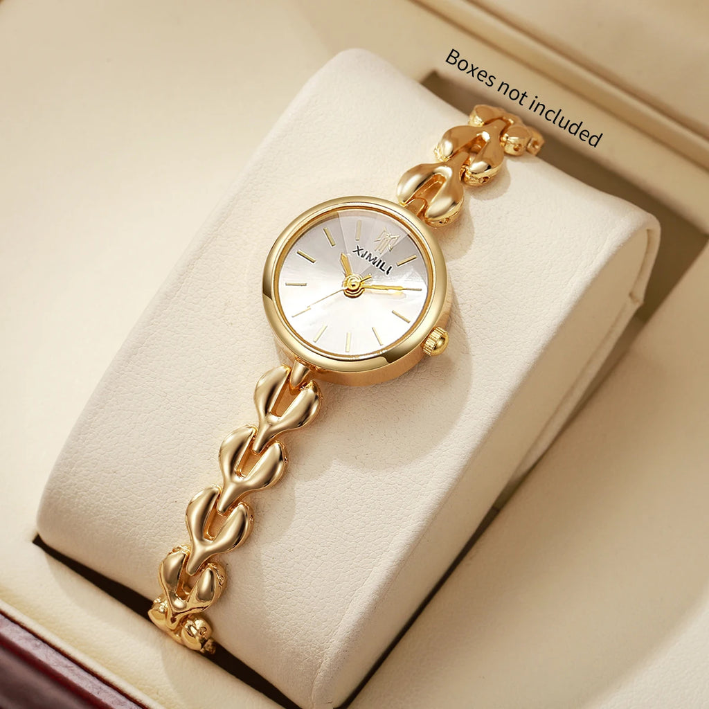 Elegant Women's Quartz Watch – Small Dial Heart Chain Bracelet Minimalist Wristwatch