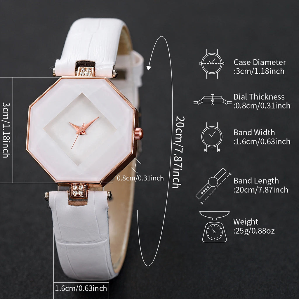 Fashion Women's Leather Band Quartz Watch & Pearl Bracelet Set – 2PCS Analog Wristwatch