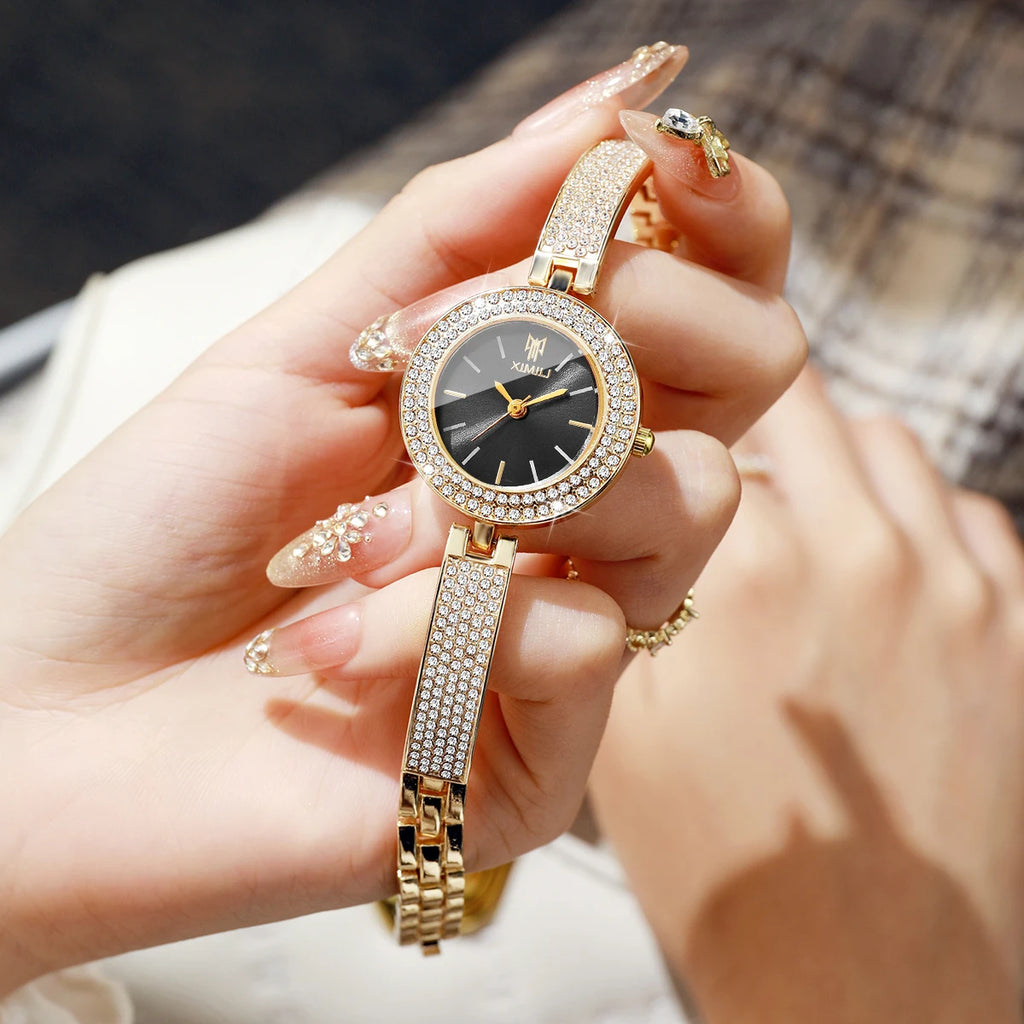 Luxury Rhinestone Bangle Women's Quartz Watch – Full Diamond Bezel Bracelet Wristwatch