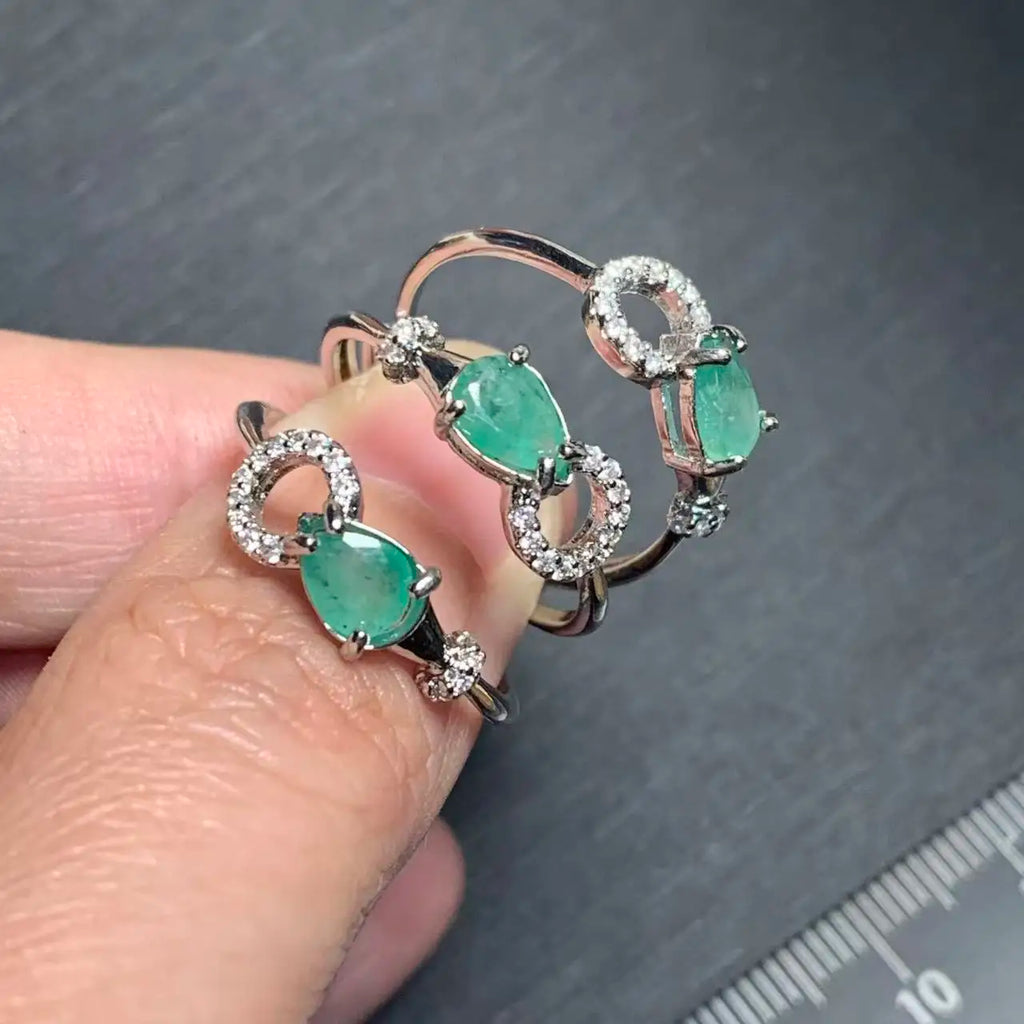 Natural Emerald Adjustable Ring – Multiple Styles Vintage Gemstone Ring for Women